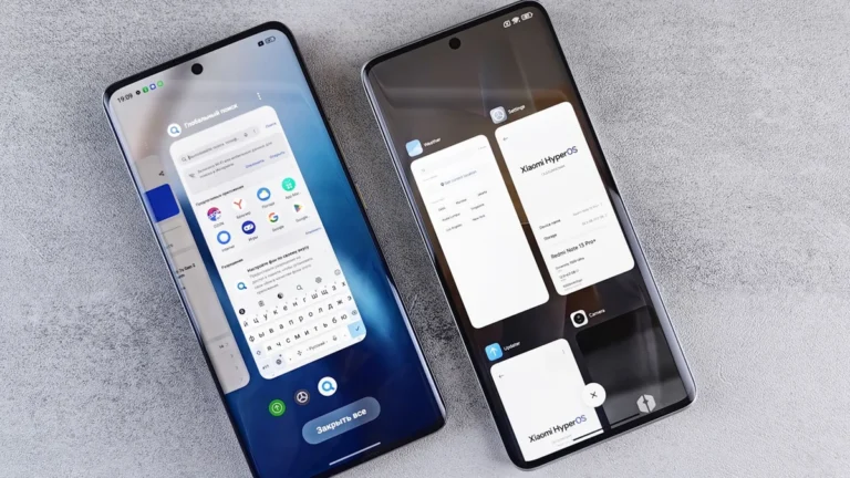 Top view of two modern smartphones with different interfaces on display. Perfect for tech comparisons.